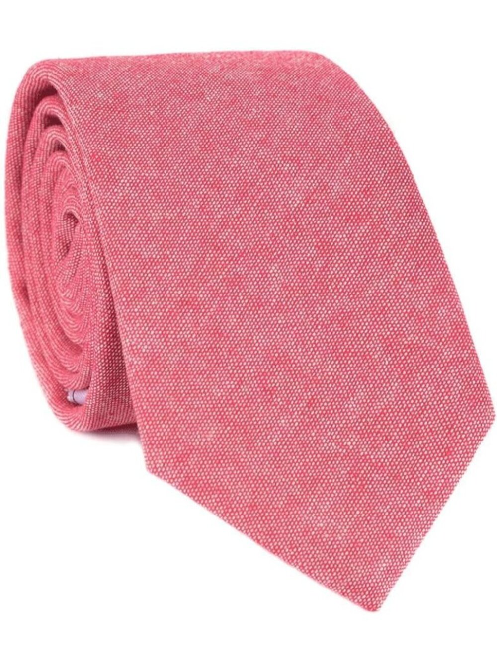 Men's Red Solid Heather Cotton Linen Textured Formal Slim Necktie For Business
